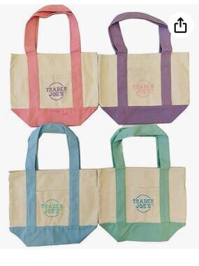 Trader Joes Mini Tote Bags, Canvas Pastel Colors